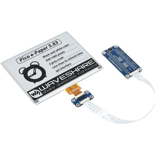 Waveshare 5.83inch E-Paper E-Ink Display Module For Raspberry Pi Pico, 648×480 Pixels, Black / White, SPI Interface