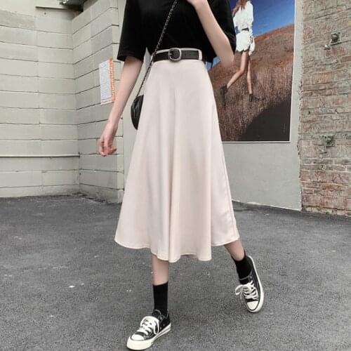 Womens Long Skirt Spring New A-line Skirt Loose and Thin High Waist Mid-length Skirt Korean Version of The Wild Casual Skirt