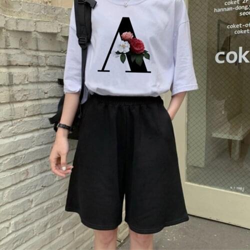 Women Two Piec Sets Letter Short Sleeve O-neck T Shirts And Shorts Set Summer Casual Wide Legs High Waist Biker Shorts Wholesale