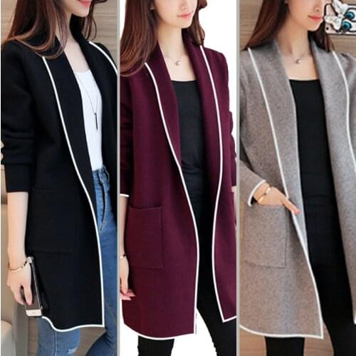 Women Long Style Long Sleeve Cardigans Sweater Autumn Winter Knitted Loose Oversized Jumper Casual