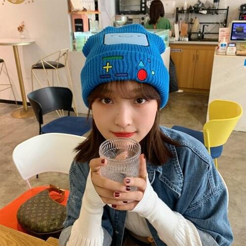 Womens Mens Winter Hat Women Knitted Hat Warm Soft Beanie New Fashion Couple Square Face Embroidery Cap