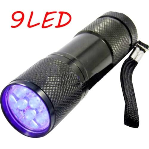 100pcs/lot Ultra Violet LED Flashlight 9 LED UV Torch 395-400 nm Emergency Night Light Outdoor Camping Flashing Torch