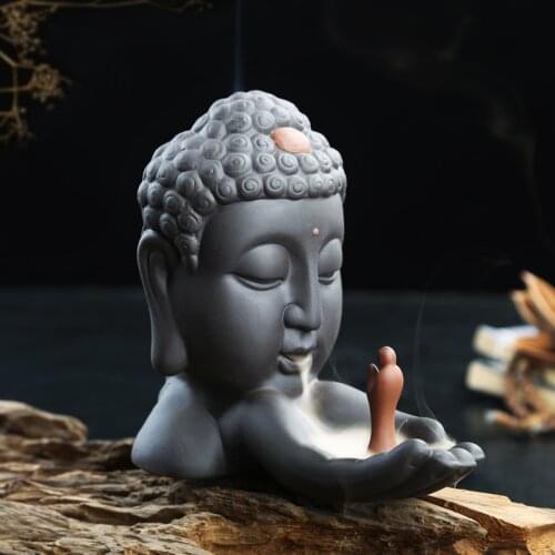 2PC Buddha said Backflow Incense Burner ceramics fountain incense censer zen garden Figurine Home Decor statue With 20Cones Gift