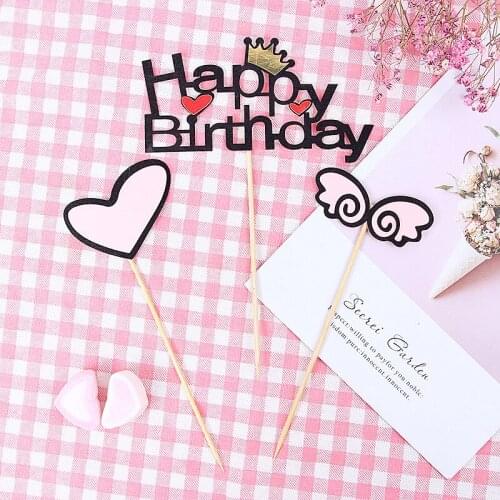 3pcs Happy Birthday Cake Topper Wing Heart Birthday Cake Topper For Kids Birthday Party Cake Decorations Baby Shower