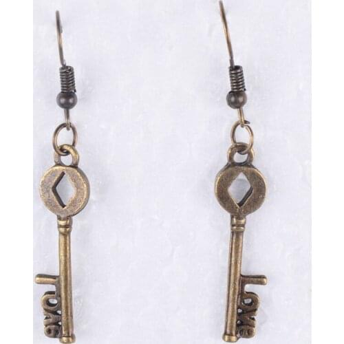 31*8MM Antique bronze vintage love playing card key earrings for women earing metal alloy drop dangle earring jewelry fashion