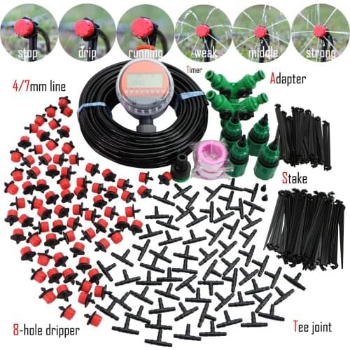 5-50M Automatic Garden Watering Adjustable Drip Irrigation System Digital Water Timer Controller 4/7mm Micro Drop Kits
