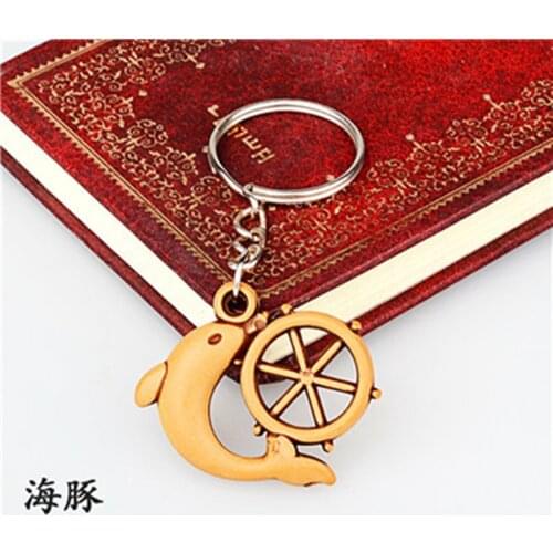 5Pieces Dolphin Wooden Pendant Keychain Hanger 25mm Keyrings Gift Wood Dolphin Anchor Charm Jewelry Diy Making