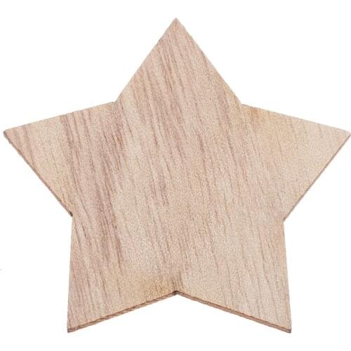 50x Unpainted Wooden Five-Pointed Star Kids Crafts Wood Slice Embellishments