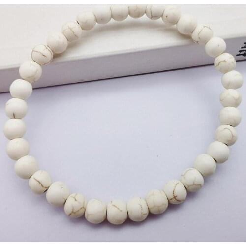6MM White Howlite Beads Bracelet Bangle Stretch 7.5 Inch Jewelry G619