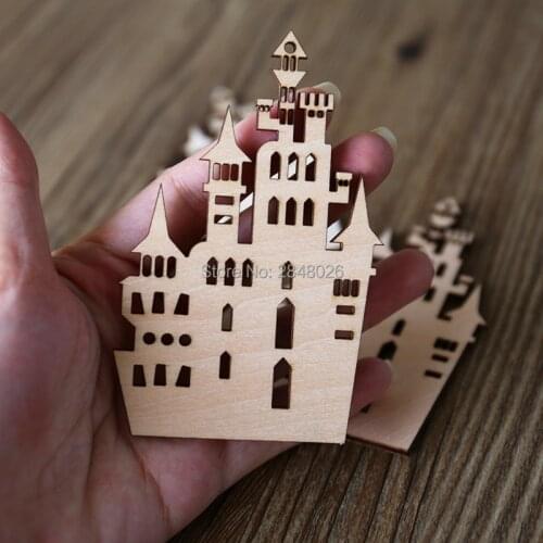 Castle Wooden Embellishments for Craft,Wooden Ornament, Silhouette, Small Gift Tags, Laser cut Crafting Supplies