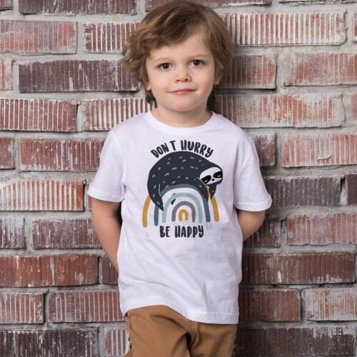 Sloth Kids Tee Rainbow Shirt Don't Hurry Be Happy Sloth Kids tops Sloth on a Rainbow shirts Sloth theme gift for baby