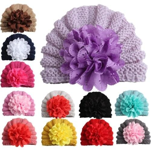 Baby Hats With Ears Newborn Toddler Beanie Knitted Infant Baby Girl Flowers Hollow Out Baby Hat Headwear childrens cap for girl