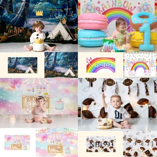 First birthday party backdrop for newborn photography forest cakes rainbow ice cream football background for photo booth studio