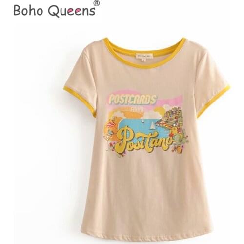 Hippie Boho Queens women waves print short sleeve t-shirt ladies tops cotton Boho Tee shirt couple camiseta feminina