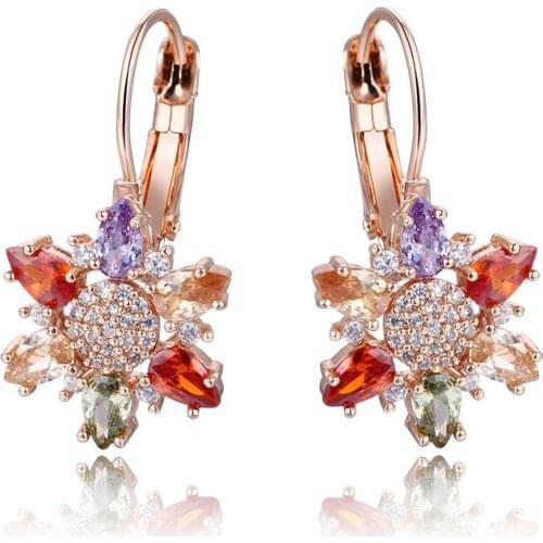 FYM Fashion High Quality Rose Gold color Flower Shape Earrings Cubic Zirconia Hoop Earrings For Women Party Jewelry