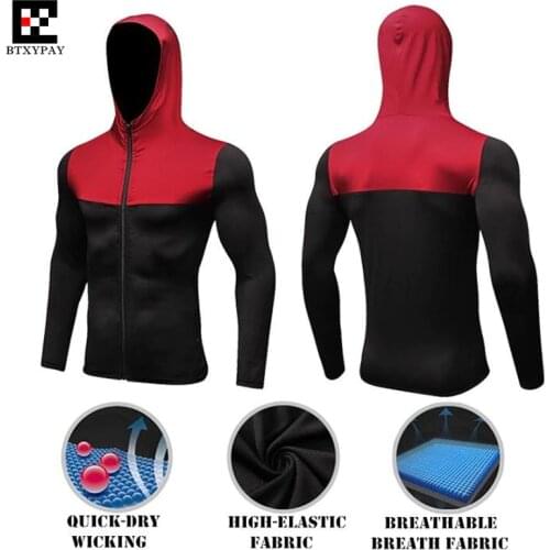 100p Men Shapers Slim Sweatshirts 3D Tight High Elastic Quick-dry Wicking Fitness Long Sleeves Zipper Hooded Windproof Tops