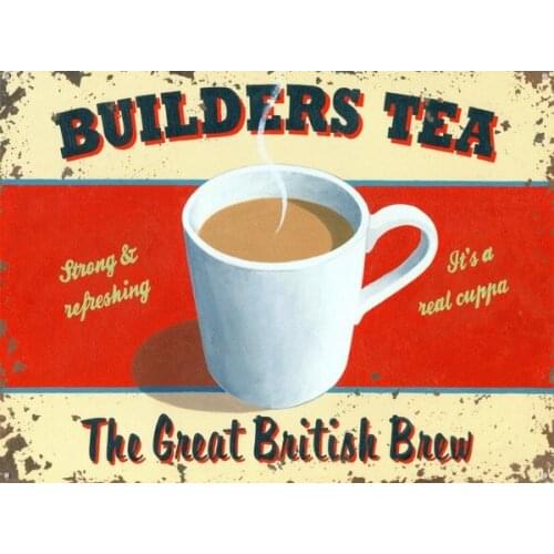New Builders Tea el gran cartel de lata de Metal para fermentación británica