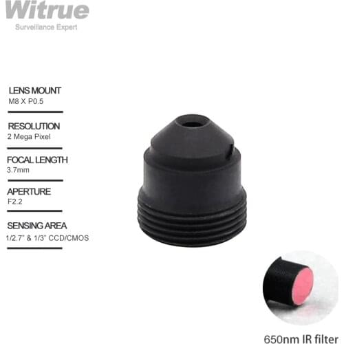 Pinhole camera Lens 3.7mm M8 X P0.5 Mount 1080P 2 Megapixel 1/3" F2.2 with 650nm IR Filter for Mini CCTV Security Cameras