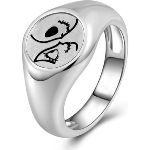 LXAD Face Couple Ring Silver Color Rings for Men Women Vintage Punk Fashion Jewelry Hippop Street Culture Rings