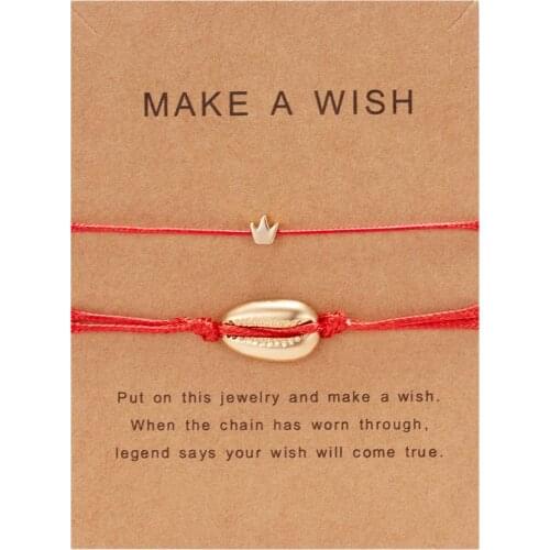 Gift for Women Men Gold Shell Crown Bracelet Adjustable Red String Rope Braided Couples Bracelets Lovers Friendship Wish Jewelry