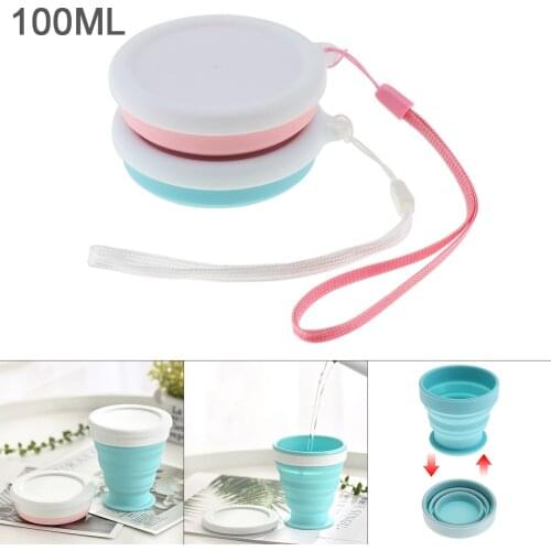 100ML/350ML 2 Colors Portable Circular Scalable Silicone Folding Cup with Tether for - 50 Centigrade ~ 200 Centigrade