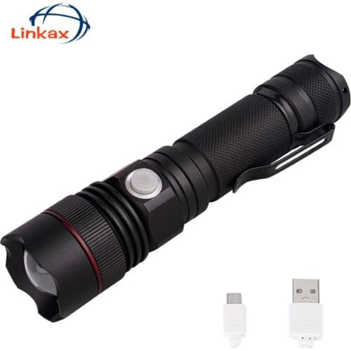 Portable Flashlight Zoom USB Rechargeable Outdoor Camping Powerful LED Torch Telescopic Zoom 5 Modes Bright Lighting Flashlight