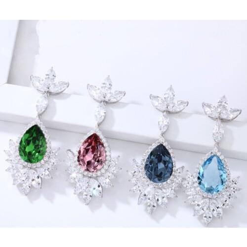 Luxury Jewelry Water Drop Big Zircon Europe America Exaggeration Long Earring Inlay Full Crystal Womens Wedding Party Ear Drop
