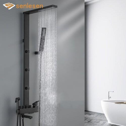 Senlesen Bathroom Faucet Black Rain Shower Head Thermostatic Bath Faucet Wall Mounted Bathtub Shower Mixer Tap Shower Faucet