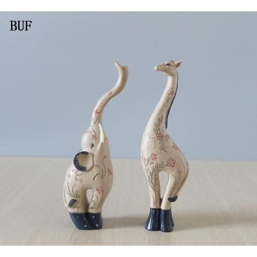 BUF Resin Animal Statue Deer Mascot Craft Figurine Home Decoration Gift Handmade Elephant Sculpture Ornament