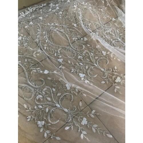 Super quality Embroidered tulle African French Lace Fabric with beads S-116685 french lace fabric