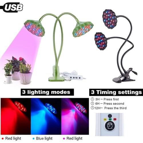 45W LED Grow Light Dual Head Plant Flower Lotus Lamp Desk Clip Holder Red Blue UV IR Lighting Clamp Lamp For Veg Indoor
