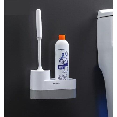 TPR+PP+ABS Long Handle Silicone Non-perforated Toilet Brush Shelf Toilet Wall-mounted with Seat Soft Brush Toilet Cleaning Kit