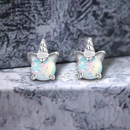 Creative Unicorn Stud Earrings 100% 925 Sterling Silver Cute Unicorn Crystal Earrings for Women Girls Kids Party Jewelry Gifts