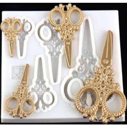 Vintage Scissors Moulds Fondant Cakes Decorating Tools Silicone Molds Sugarcraft Chocolate Baking Tools For Cakes Gumpaste Form