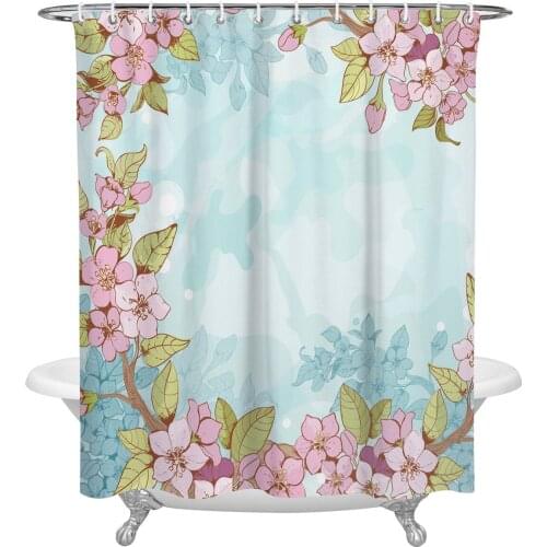 Waterproof Shower Curtains Garland Cherry Tree Spring Shower Curtain Frabic Polyester Bathroom decor Curtain