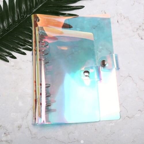 High Quality A5 Transparent Laser Binder PVC Multifunctional Hand Book Travel Rainbow Bright Hand Account Clip Shell
