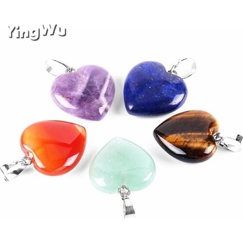 Yingwu Wholesale 50pcs/lot Assorted heart natural stone charms pendants for jewelry making Good Quality 20mm free shipping