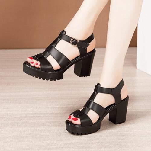 Plus Size 32-43 Block Heel Platform Sandals Women Shoes 2020 Summer High Heels Gladiator Sandals Ladies Wedding Shoes 41 42