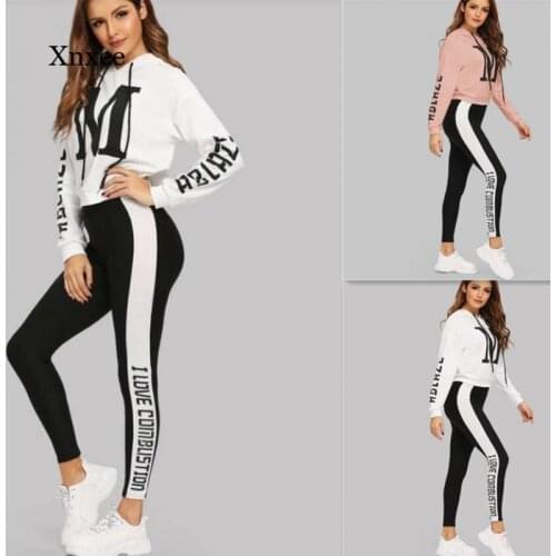 Spring and Autumn Hot Sale Womens Long Sleeve Trousers Printed Cap Collar Womens Casual Fashion Street Suit