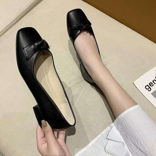 Bow-Knot Korean Shoes Casual Female Sneakers Shallow Mouth Dress Flats Women Low Heels Square Toe Soft Butterfly 2021 Summer