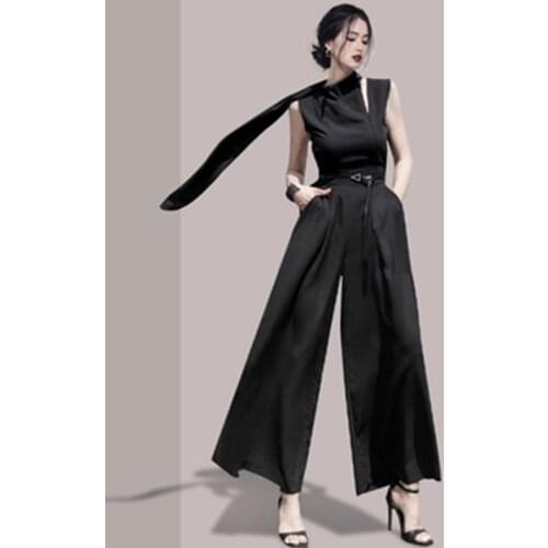 2021 Women Summer New Korean Style Sexy Stand neck Sleeveless Ruched Separated Jumpsuits Fashion Casual Rompers