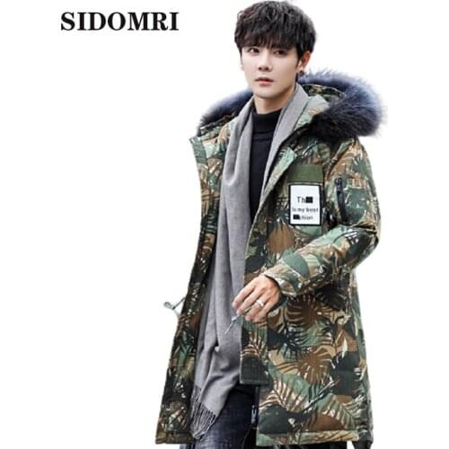 Winter mens jacket medium and long style camouflage color extra-thick white duck down jacket warm coats