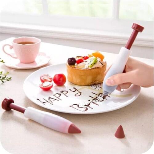 1Pcs Pastry Cream Chocolate Decorating Syringe Silicone Plate Paint Pen Cake Cookie Ice Cream Decorating Pens