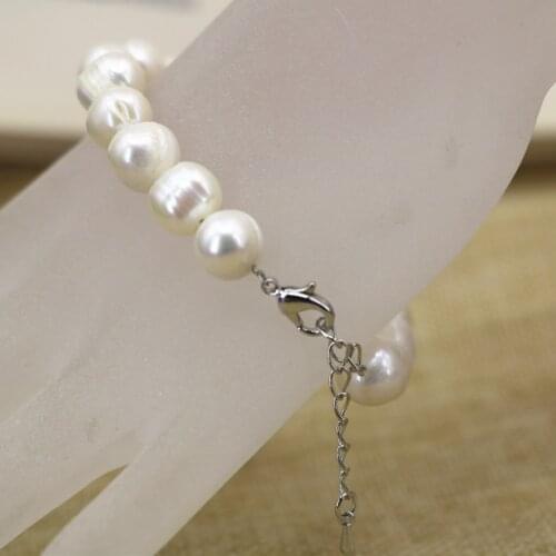 10-11mm natural white freshwater nearround pearl thread beads strand bracelet bangle for women party gifts jewelry 7.5inch B3128