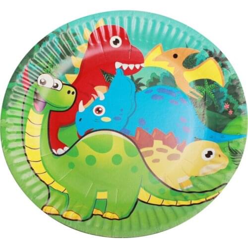 10pcs Jungle Dinosaur Disposable Paper Tableware Cartoon Animal Flamingo Plates for Boys Girls Baby Shower Birthday Party