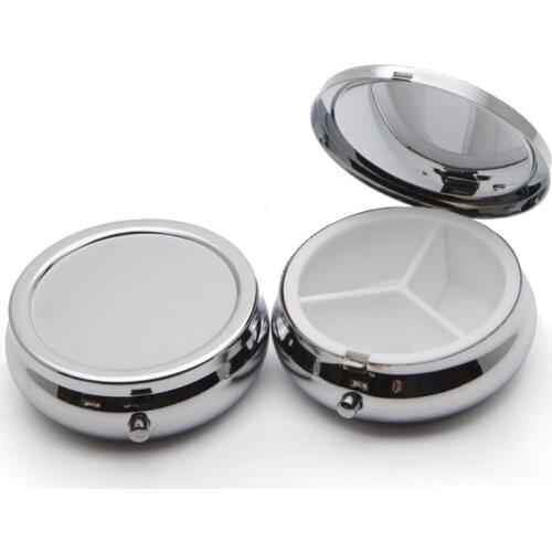 10X/LOT Round Metal Pill Organizer Box of Medicine DIY Silver Color #PY03S