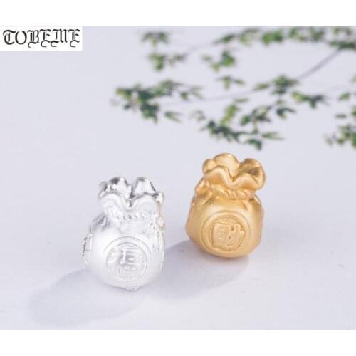 100% 3D 999 Silver Fu Bag Beads Pure Silver Good Luck Jewelry Beads DIY Bracelet Loose Beads Lucky Jewelry Findings Beads