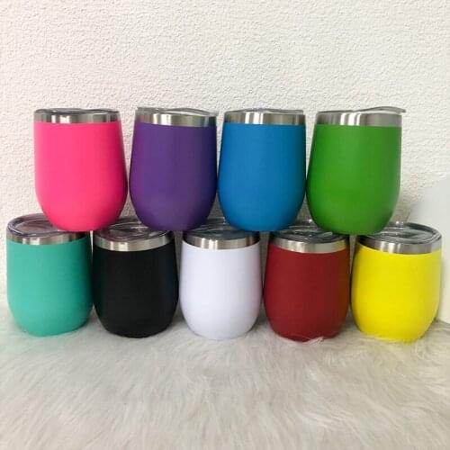 12oz Wine Tumbler Stainless Steel Mug Egg Cup Double Wall Insulated Thermos Vacuum Drinkware With Sealed Lid For Gift