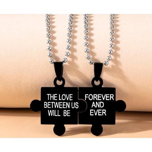 2 Pcs/Set Jigsaw Puzzle Pendant Couple BFF Necklace Hip Hop Stainless Steel Necklaces For Men Women Jewelry Love Gifts