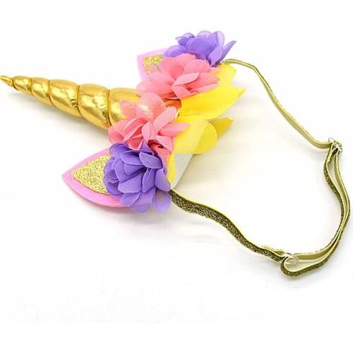 5pcs / lot , Unicorn Horns headband with glitter elastic for Girls Shinny gold Unicorn headband Accessories Flowers DIY Party